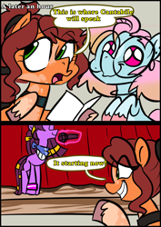 Size: 1240x1754 | Tagged: safe, artist:jully-park, derpibooru import, oc, oc only, oc:charlotte parker, oc:connie connor, oc:kelly clark, earth pony, pony, unicorn, comic:how i meet my chaotic friends, comic, horn