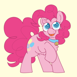 Size: 600x600 | Tagged: safe, artist:php193, derpibooru import, pinkie pie, earth pony, pony, g4, :p, bell, bell collar, collar, cute, female, heart, heart eyes, looking at you, mare, my little pony: friendship is magic, simple background, solo, tongue, tongue out, wingding eyes, yellow background