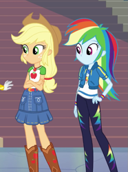 Size: 497x667 | Tagged: safe, derpibooru import, edit, edited screencap, screencap, applejack, rainbow dash, human, better together, choose your own ending, equestria girls, fluttershy's butterflies, g4, applejack's shirt with a collar, clothes, no mouth