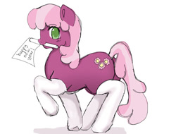 Size: 788x598 | Tagged: safe, artist:cherrrypiie, derpibooru import, cheerilee, earth pony, pony, g4, blush lines, blushing, butt, clothes, female, flag, flowerbutt, looking at you, looking sideways, mare, mouth hold, new year, profile, side view, simple background, smiling, smiling at you, solo, stockings, thigh highs, white background