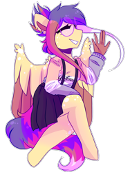 Size: 1242x1654 | Tagged: safe, artist:amiicommissions, derpibooru import, oc, oc:cookie, anthro, pegasus, pony, unguligrade anthro, clothes, glasses, shirt, simple background, skirt, solo, suspenders, transparent background