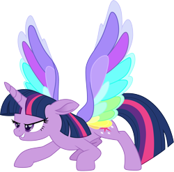 Size: 3036x3000 | Tagged: safe, artist:cloudy glow, derpibooru import, twilight sparkle, twilight sparkle (alicorn), alicorn, pony, g4, colored wings, female, mare, multicolored wings, my little pony: friendship is magic, my little pony: rainbow roadtrip, rainbow wings, simple background, solo, spread wings, transparent background, vector, wing bling, wings