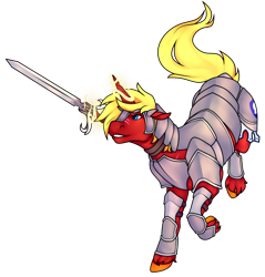 Size: 1200x1253 | Tagged: safe, artist:waxraven, derpibooru import, oc, oc only, oc:steel prism, unicorn, armor, dungeons and dragons, horn, male, pen and paper rpg, ponyfinder, rpg, simple background, solo, stallion, transparent background, weapon