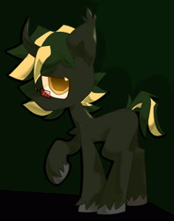 Size: 2597x3300 | Tagged: safe, artist:scarshine, derpibooru import, oc, oc only, oc:evø, pony, unicorn, dark background, dark skin, glasses, green mane, horn, my little pony: ludicross, solo, yellow mane