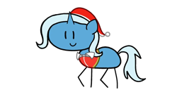 Size: 1192x673 | Tagged: safe, artist:mystery shore, artist:ufolronman, derpibooru import, trixie, unicorn, in a nutshell, g4, christmas, hat, holiday, horn, santa hat, simple background, solo, stick pony, white background