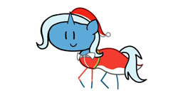 Size: 1192x673 | Tagged: safe, artist:mystery shore, artist:ufolronman, derpibooru import, trixie, unicorn, in a nutshell, g4, christmas, hat, holiday, horn, santa hat, simple background, solo, stick pony, white background