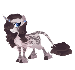 Size: 4500x4200 | Tagged: safe, artist:gigason, derpibooru import, oc, oc only, oc:tabby stopstitch, hybrid, zebroid, zony, g4, absurd resolution, adoptable, blue eyes, blue pupils, brown hooves, brown mane, brown tail, cloven hooves, coat markings, colored, colored belly, colored eyebrows, colored hooves, colored muzzle, colored pinnae, colored pupils, curved horn, ear fluff, ear piercing, earring, ears, eye markings, eyelashes, female, female oc, fetlock tuft, flat colors, gradient background, gradient mane, gradient muzzle, gradient tail, gray coat, hair over one eye, hooves, horn, horn markings, interspecies offspring, jewelry, long mane, long tail, magical lesbian spawn, mare, mare oc, offspring, pale belly, pale muzzle, parent:rarity, parent:zecora, parents:raricora, piercing, ringlets, silver coat, simple background, smiling, solo, standing, striped, striped horn, stripes, tail, tail markings, thick eyelashes, three quarter view, transparent background, two toned mane, two toned tail, unicorn horn, zony oc