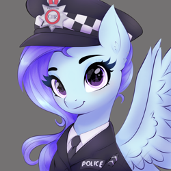 Size: 2048x2048 | Tagged: safe, artist:kuroartss, derpibooru import, oc, oc only, pegasus, pony, clothes, ear fluff, ears, female, looking at you, mare, pegasus oc, police, police officer, police pony, police uniform, smiling, smiling at you, solo, spread wings, wings