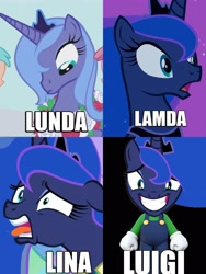 Size: 1536x2048 | Tagged: safe, derpibooru import, edit, edited screencap, editor:umsx, screencap, princess luna, alicorn, pony, a royal problem, between dark and dawn, friendship is magic, g4, luna eclipsed, caption, image macro, luigi, meme, my little pony: friendship is magic, shitposting, solo, super mario, text