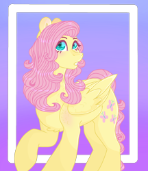 Size: 1330x1536 | Tagged: safe, artist:plixine, derpibooru import, fluttershy, pony, g4, alternate hairstyle, female, gradient background, solo