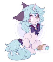 Size: 3300x3800 | Tagged: safe, artist:avroras_world, derpibooru import, oc, oc only, pony, unicorn, bow, high res, horn, sitting, solo