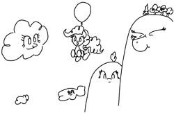 Size: 1099x715 | Tagged: safe, artist:purblehoers, derpibooru import, pinkie pie, earth pony, pony, g4, balloon, cloud, doodle, floating, flying, hill, looking at you, ms paint, scrunchy face, then watch her balloons lift her up to the sky