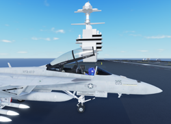 Size: 1247x904 | Tagged: safe, derpibooru import, princess luna, alicorn, pony, g4, aircraft carrier, f/a-18 hornet, female, game screencap, jet, jet fighter, outdoors, plane, roblox, solo