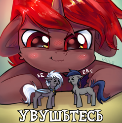 Size: 1655x1674 | Tagged: safe, artist:krista-21, derpibooru import, oc, oc only, oc:echo, oc:hardy, alicorn, bat pony, pony, blushing, bust, chest fluff, collar, eeee, excited, female, folded wings, male, mare, portrait, shipping, spread wings, stallion, wings