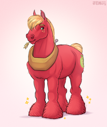 Size: 2098x2500 | Tagged: safe, artist:jenery, derpibooru import, big macintosh, earth pony, pony, g4, chin fluff, leg fluff, male, simple background, solo, sparkles, stallion