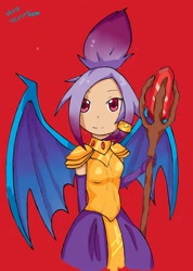 Size: 1557x2190 | Tagged: safe, artist:kalipoart, derpibooru import, princess ember, oc, human, g4, 2017, armor, bloodstone scepter, clothes, cosplay, costume, fake wings, female, gloves, long gloves, palindrome get, red background, simple background, solo