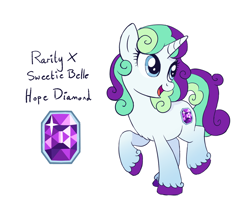 Size: 1480x1280 | Tagged: safe, artist:proficdroid, derpibooru import, oc, oc only, oc:hope diamond, pony, unicorn, character name, cutie mark, female, gradient legs, horn, magical lesbian spawn, multicolored hair, offspring, parent:rarity, parent:sweetie belle, parents:raribelle, product of incest, reference sheet, simple background, solo, unshorn fetlocks, white background