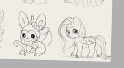 Size: 1528x841 | Tagged: safe, artist:miokomata, derpibooru import, fluttershy, pegasus, pony, g4, chibi, cute, freckles, freckleshy, looking at you, missing cutie mark, monochrome, pokémon, shyabetes, sketch, sketch dump, smiling, smiling at you, sylveon