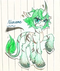 Size: 1984x2364 | Tagged: safe, artist:肝到驾崩, derpibooru import, oc, oc only, classical unicorn, unicorn, cloven hooves, gradient hooves, gradient horn, horn, leonine tail, lined paper, paper pony, scar, solo, traditional art, unshorn fetlocks