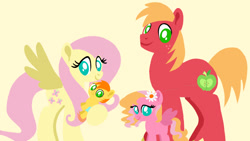 Size: 1280x720 | Tagged: safe, artist:mlplary6, derpibooru import, big macintosh, fluttershy, oc, oc:autumn crisp, oc:melody blossom, earth pony, pegasus, pony, g4, baby, baby pony, colt, female, filly, fluttermac, foal, male, mare, offspring, parent:big macintosh, parent:fluttershy, parents:fluttermac, shipping, stallion, straight