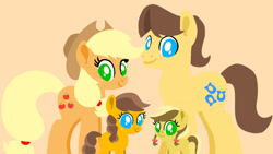 Size: 1280x720 | Tagged: safe, artist:mlplary6, derpibooru import, applejack, caramel, oc, oc:apple honey, oc:apple sweet, earth pony, pony, g4, carajack, female, filly, foal, male, mare, offspring, parent:applejack, parent:caramel, parents:carajack, shipping, stallion, straight