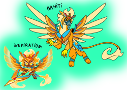 Size: 1414x1000 | Tagged: safe, artist:zetikoopa, derpibooru import, oc, griffon, ancient egypt, cookie run, egyptian, egyptian headdress, female, golden cheese cookie