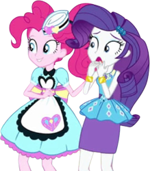 Size: 2209x2520 | Tagged: safe, derpibooru import, edit, edited screencap, editor:mrtoonlover83, screencap, pinkie pie, rarity, human, better together, equestria girls, g4, pinkie pie: snack psychic, background removed, duo, duo female, female, needs more jpeg, not a vector, server pinkie pie, simple background, transparent background