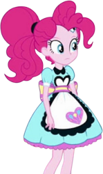 Size: 750x1255 | Tagged: safe, derpibooru import, edit, edited screencap, editor:mrtoonlover83, screencap, pinkie pie, human, better together, equestria girls, g4, pinkie pie: snack psychic, :|, apron, background removed, clothes, confused, dress, female, hat, needs more jpeg, not a vector, ponytail, puffy sleeves, server pinkie pie, simple background, solo, transparent background