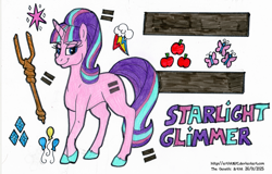 Size: 4589x2934 | Tagged: safe, artist:artistnjc, derpibooru import, starlight glimmer, pony, unicorn, g4, the cutie map, character name, colored hooves, cutie mark, equal cutie mark, evil starlight, hooves, horn, lidded eyes, looking at you, my little pony: friendship is magic, simple background, sinister smile, smiling, smiling at you, solo, staff, staff of sameness, traditional art