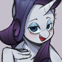 Size: 2000x2000 | Tagged: safe, artist:samirachuni, derpibooru import, part of a set, rarity, anthro, unicorn, g4, bust, female, high res, horn, looking at you, open mouth, portrait, simple background, smiling, solo