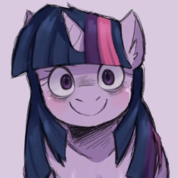 Size: 2000x2000 | Tagged: safe, artist:samirachuni, derpibooru import, part of a set, twilight sparkle, pony, unicorn, g4, bust, female, high res, horn, looking at you, portrait, simple background, smiling, solo