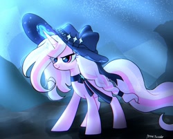 Size: 2048x1650 | Tagged: safe, artist:petaltwinkle, derpibooru import, oc, oc:petal twinkle, pony, unicorn, female, hat, horn, magic, mare, race swap, solo