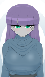 Size: 1974x3396 | Tagged: safe, artist:batipin, derpibooru import, maud pie, equestria girls, g4, big breasts, blushing, breasts, clothes, digital art, eyeshadow, female, lidded eyes, looking at you, makeup, mare, maud pies, solo, waist up