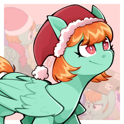 Size: 2000x2000 | Tagged: safe, artist:jellysketch, derpibooru import, peppermint goldylinks, pegasus, pony, g4, christmas, female, friendship student, hat, holiday, mare, santa hat, smiling, solo, wings