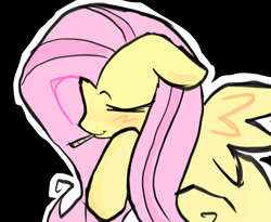 Size: 882x723 | Tagged: safe, artist:poniesinmyhead, derpibooru import, fluttershy, pegasus, pony, g4, black background, cigarette, eyes closed, female, mare, outline, simple background, solo, white outline