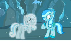 Size: 5742x3378 | Tagged: safe, artist:ncolque, derpibooru import, oc, oc:ice crystal, oc:snowdrop, pegasus, pony, blind, cave, ice, powers, spirit, story included