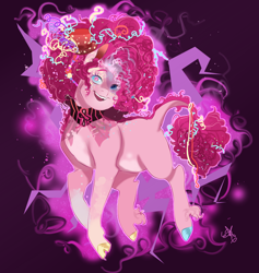 Size: 866x913 | Tagged: safe, artist:bunnari, derpibooru import, pinkie pie, earth pony, pony, g4, alternate design, bad end au, choker, cloven hooves, female, fetlock tuft, hat, heterochromia, leonine tail, mare, tail, top hat