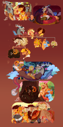 Size: 3744x7500 | Tagged: safe, artist:bunnari, artist:estories, artist:rjdetonador97, derpibooru import, applejack, cheese sandwich, discord, oc, oc:animal style triple hayburger, oc:cheer-up-buttercup, oc:jack-of-all-trades, oc:jamboree jubilee, oc:tatterdemalion, oc:toast sandwich, draconequus, earth pony, hybrid, apron, cheesejack, chest fluff, clothes, colt, cooking, egg, family tree, father and child, female, filly, foal, food, forked tongue, gay, glasses, guitar, interspecies offspring, kiss on the cheek, kissing, kitchen, licking, licking lips, male, mare, musical instrument, next generation, offspring, parent and child, parent:applejack, parent:cheese sandwich, parent:discord, parents:applecord, parents:cheesecord, parents:cheesejack, playing instrument, polyamory, ship:applecord, ship:cheesecord, shipping, straight, tongue, tongue out, watcherverse