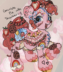 Size: 631x720 | Tagged: safe, artist:nezzypezzy, derpibooru import, pinkie pie, earth pony, food pony, original species, pony, g4, cookie, female, food, mare, pie, ponified, solo, species swap, strawberry, unshorn fetlocks