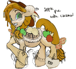 Size: 783x709 | Tagged: safe, artist:nezzypezzy, derpibooru import, applejack, earth pony, food pony, original species, pony, g4, apple, braid, clothes, female, food, mare, ponified, solo, species swap