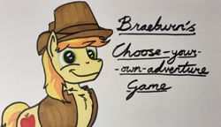 Size: 2047x1176 | Tagged: safe, artist:hoofclid, derpibooru import, braeburn, earth pony, pony, g4, chest fluff, looking at you, male, marker drawing, smiling, smiling at you, solo, stallion, traditional art