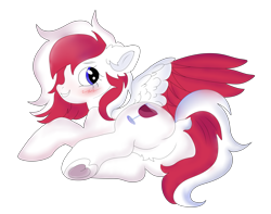 Size: 3329x2626 | Tagged: safe, artist:konejo, artist:yellow-glaze, derpibooru import, oc, oc only, oc:red wine, pegasus, pony, butt, colored wings, cute, digital art, ears, female, floppy ears, pegasus oc, plot, simple background, smiling, solo, tail, transparent background, two toned mane, two toned tail, two toned wings, wings