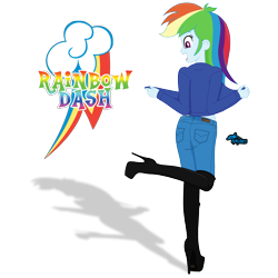 Size: 2560x2560 | Tagged: safe, artist:gibsterboy5, derpibooru import, rainbow dash, human, equestria girls, g4, boots, clothes, denim, denim jacket, female, high heel boots, high heels, high res, jacket, jeans, leather, leather boots, looking down, one leg raised, pants, platform boots, platform heels, platform shoes, shadow, shoes, signature, simple background, smiling, solo, standing, standing on one leg, text, thigh boots, transparent background