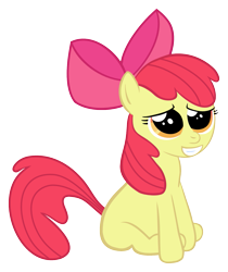 Size: 1299x1543 | Tagged: safe, artist:pegasaur, derpibooru import, apple bloom, earth pony, pony, g4, adorabloom, apple bloom's bow, bow, cute, female, filly, foal, grin, hair bow, simple background, smiling, solo, transparent background, vector