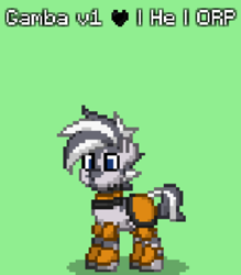 Size: 682x777 | Tagged: safe, artist:blackblade360, derpibooru import, edit, oc, oc only, oc:gamba, zebra, fallout equestria, armor, armored zebra, ashes town, blue eyes, cloven hooves, digital art, facial markings, male, mohawk, pixel art, screenshots, stallion, stallion oc, stripes, torn ear, unshorn fetlocks, white coat, zebra oc