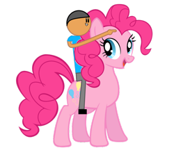 Size: 5028x4286 | Tagged: safe, artist:williamtheofficial, derpibooru import, pinkie pie, oc, oc:william, earth pony, human, pony, g4, duo, duo male and female, female, male, mare, pointing, riding, riding a pony, simple background, transparent background