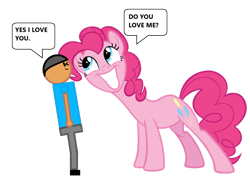 Size: 1842x1300 | Tagged: safe, artist:williamtheofficial, derpibooru import, pinkie pie, oc, oc:william, earth pony, human, pony, g4, dialogue, duo, duo male and female, female, happy, male, mare, romantic, simple background, transparent background