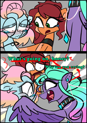 Size: 1240x1754 | Tagged: safe, artist:jully-park, derpibooru import, oc, oc only, oc:charlotte parker, oc:ella evans, oc:kelly clark, earth pony, pegasus, pony, comic:how i meet my chaotic friends, comic, crying