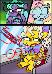 Size: 1240x1754 | Tagged: safe, artist:jully-park, derpibooru import, oc, oc:charlotte parker, oc:ella evans, oc:rita cantabile, earth pony, pegasus, pony, comic:how i meet my chaotic friends, comic