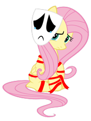 Size: 768x1024 | Tagged: safe, artist:bluemario11, derpibooru import, fluttershy, pegasus, pony, g4, clothes, cosplay, costume, crossover, crying, cute, female, gangle, looking back, mare, mask, ribbon, sad, shyabetes, simple background, solo, the amazing digital circus, transparent background